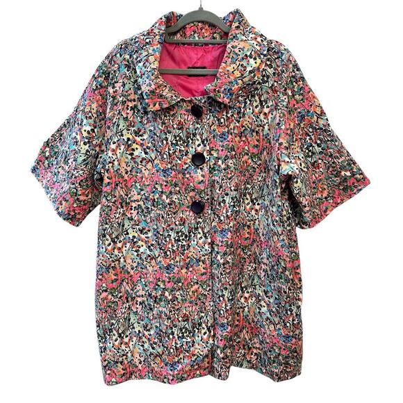 Colorful Abstract Print‎ 3/4 Bell-Sleeve Jacket – ISLE by Melis Kozan Design - Picture 1 of 12